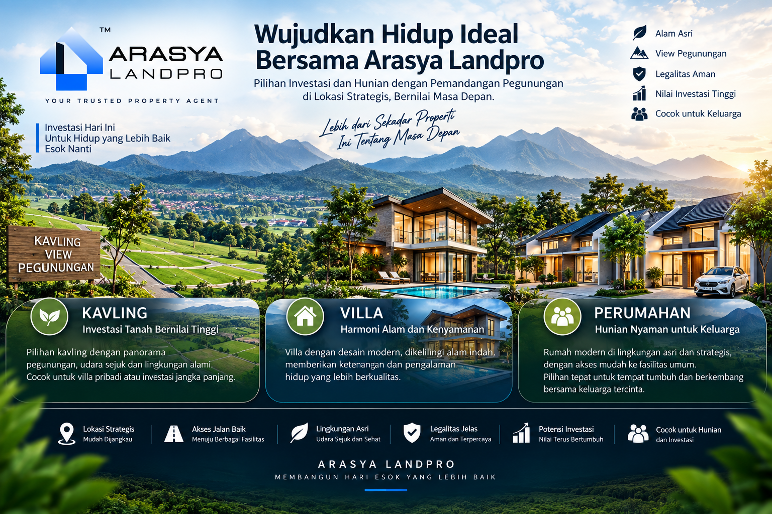 Arasya Landpro menawarkan kavling view pegunungan, villa dan perumahan