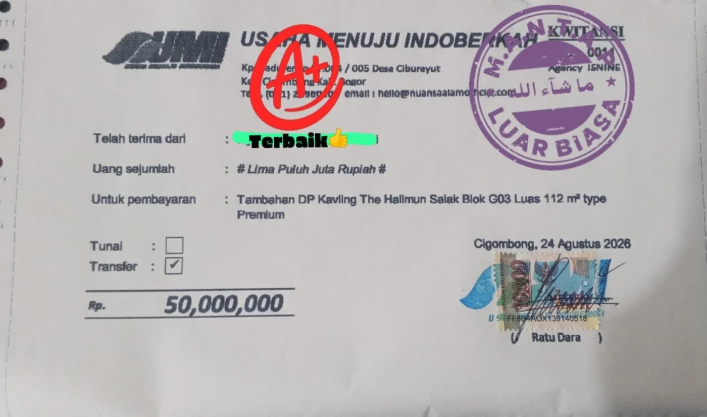 Bukti transaksi kavling The Halimun Salak Bogor