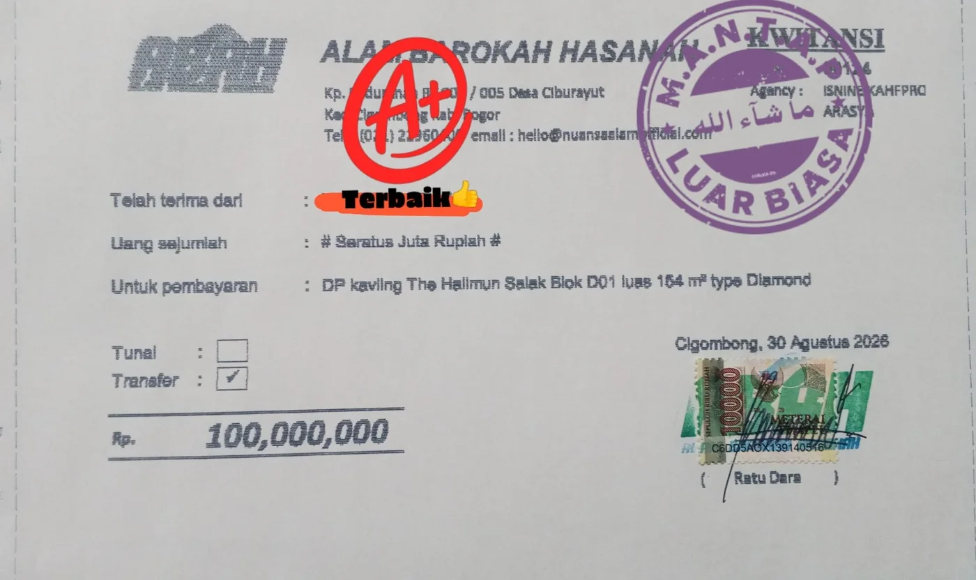 Bukti pembayaran kavling The Halimun Salak