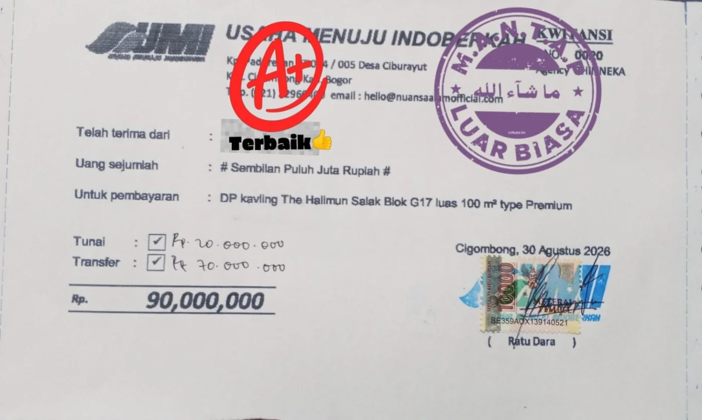 Kwitansi pembayaran buyer The Halimun Salak
